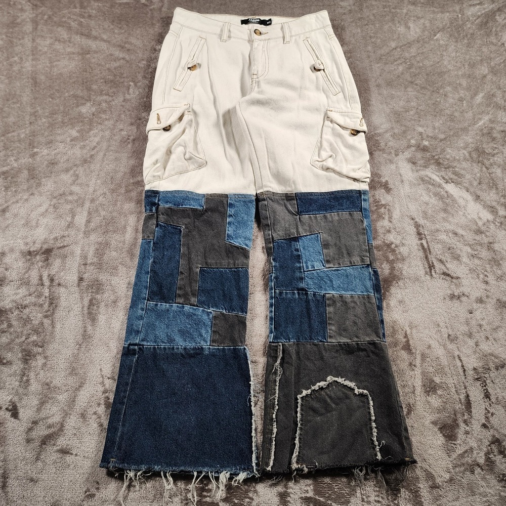 Jaded London Jeans Womens 26 Boyfriend Fit Cargos Patchwork Flare Wide Leg Y2K